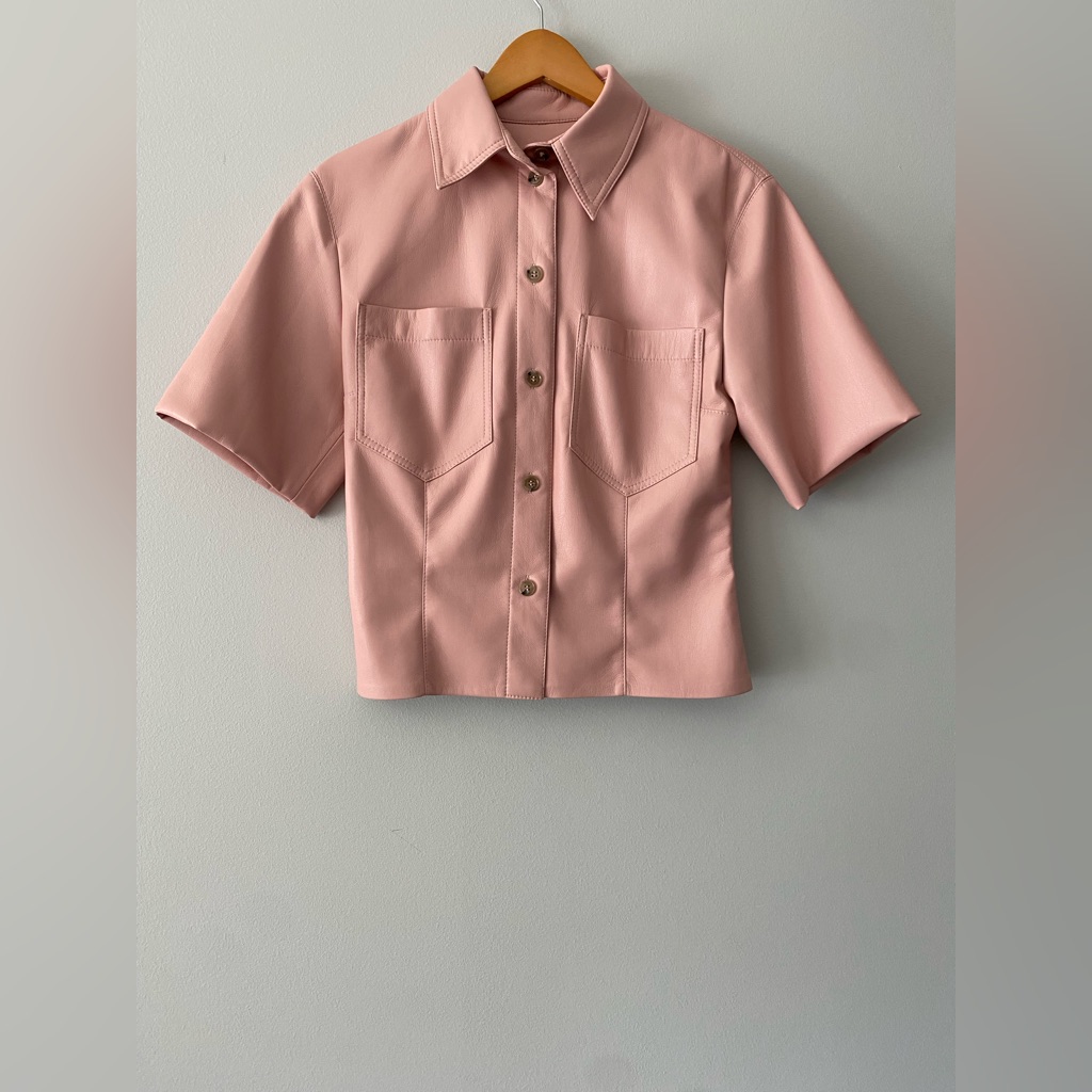 Nanushka Vegan Leather Short Sleeve Blouse